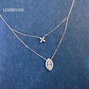 LUOWEND 18K White Gold Natural Diamond Necklace for Women