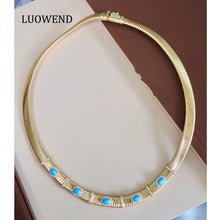 Load image into Gallery viewer, LUOWEND 18K Yellow Gold Natural Turquoise Necklace for Women
