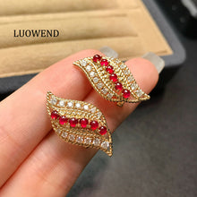 Load image into Gallery viewer, LUOWEND 18K Yellow Gold Natural Ruby Earrings for Women
