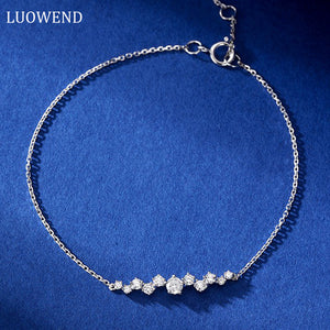 LUOWEND 18K White or Rose Gold Real Natural Diamond Bracelet for Women