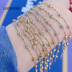 LUOWEND 18K Yellow Gold Natural Diamond Bracelet for Women