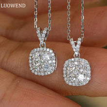 Load image into Gallery viewer, LUOWEND 18K White Gold Real Natural Diamond Pendant Necklace for Women
