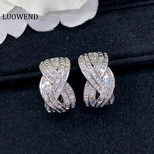 LUOWEND 18K White Gold Real Natural Diamond Hoop Earrings for Women