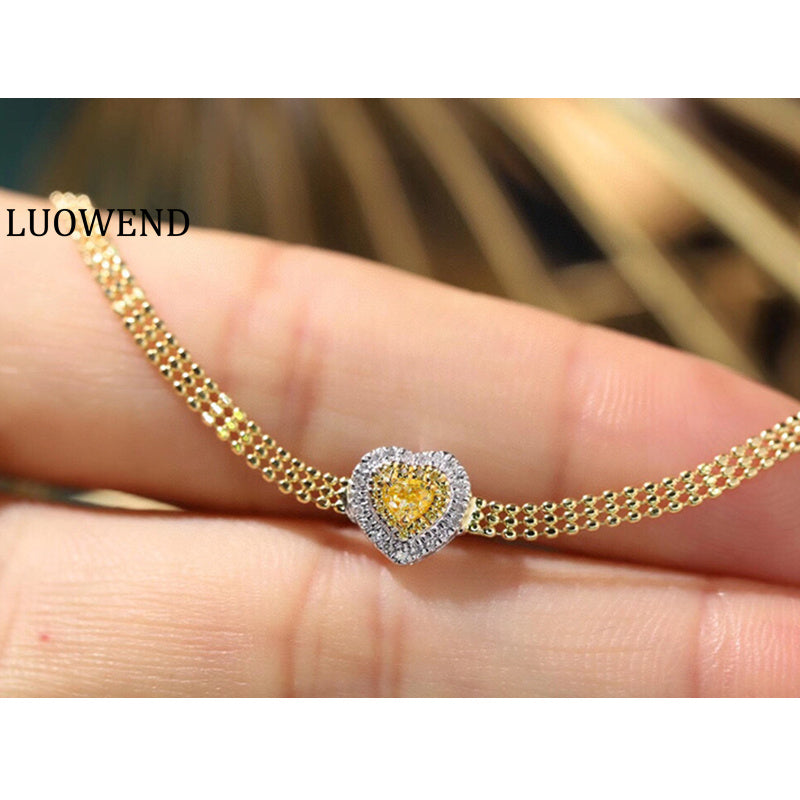 LUOWEND 18K Yellow Gold Real Natural Yellow Diamond Bracelet for Women