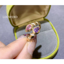 Load image into Gallery viewer, LUOWEND 18K Yellow Gold Natural Color Sapphire Ring for Women
