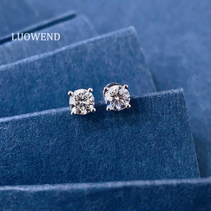 LUOWEND 18K White Gold Natural Diamond Earrings for Women