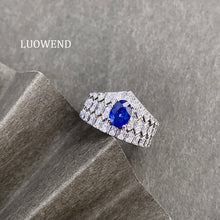 Load image into Gallery viewer, LUOWEND 18K White Gold Natural Sapphire Ring for Women
