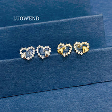 Load image into Gallery viewer, LUOWEND 18K White /Yellow Gold Natural Diamond Stud Earrings for Women
