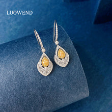 Load image into Gallery viewer, LUOWEND 18K White Gold Natural Yellow Diamond Earrings for Women
