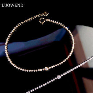 LUOWEND 18K White or Yellow Gold Real Natural Diamond Bracelet for Women