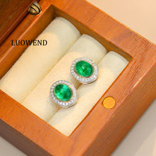 Load image into Gallery viewer, LUOWEND 18K White Gold Natural Emerald Earrings for Women
