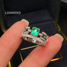 Load image into Gallery viewer, LUOWEND 18K White Gold Natural Emerald Ring for Women
