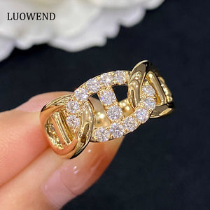 LUOWEND 18K Yellow Gold Real Natural Diamond Ring for Women