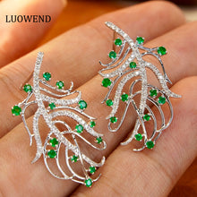 Load image into Gallery viewer, LUOWEND 18K White Gold Real Natural Emerald and Diamond Gemstone Earrings for Women
