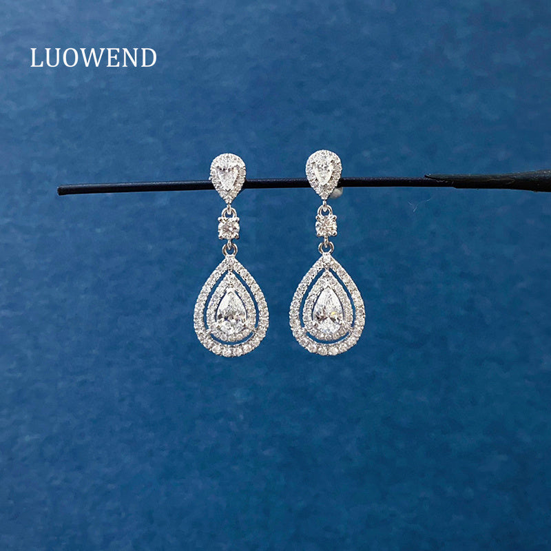 LUOWEND 18K White Gold Natural Diamond Earrings for Women