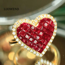 Load image into Gallery viewer, LUOWEND 18K Yellow Gold Natural Ruby Ring for Women
