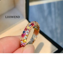 Load image into Gallery viewer, LUOWEND 18K Yellow Gold Natural Color Sapphire Ring for Women
