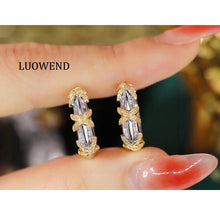 Load image into Gallery viewer, LUOWEND 18K White and Yellow Gold Real Natural Diamond Earrings for Women
