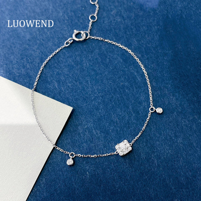 LUOWEND 18K White Gold Natural Diamond Bracelet for Women