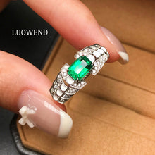 Load image into Gallery viewer, LUOWEND 18K White Gold Natural Emerald Ring for Women
