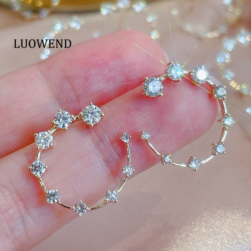 LUOWEND 18K Yellow Gold Natural Diamond Ring for Women