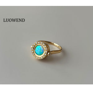 LUOWEND 18K Yellow Gold Natural Opal Ring for Women