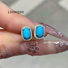 Load image into Gallery viewer, LUOWEND 18K White Gold Natural Turquoise Earrings for Women
