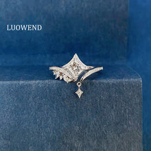 Load image into Gallery viewer, LUOWEND 18K White Gold Natural Diamond Ring for Women
