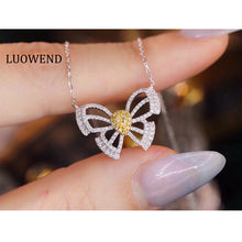 Load image into Gallery viewer, LUOWEND 18K White Gold Real Natural Yellow Diamond Necklace for Women
