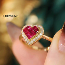 Load image into Gallery viewer, LUOWEND 18K White or Yellow Gold Real Natural Diamond and Ruby Ring for Women
