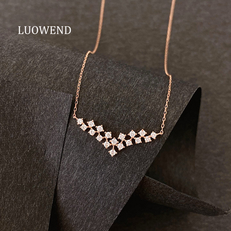 LUOWEND 18K White or Rose Gold Natural Diamond Necklace for Women