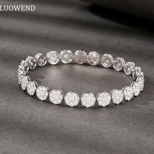 LUOWEND 18K White Gold Real Natural Diamond Bracelet for Women