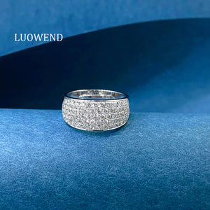LUOWEND 18K White Gold Natural Diamond Ring for Women