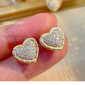 LUOWEND 18K White or Yellow Gold Natural Diamond Earrings for Women