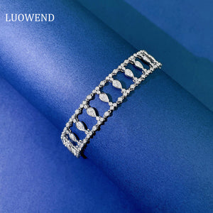 LUOWEND 18K White Gold Real Natural Diamond Bracelet for Women