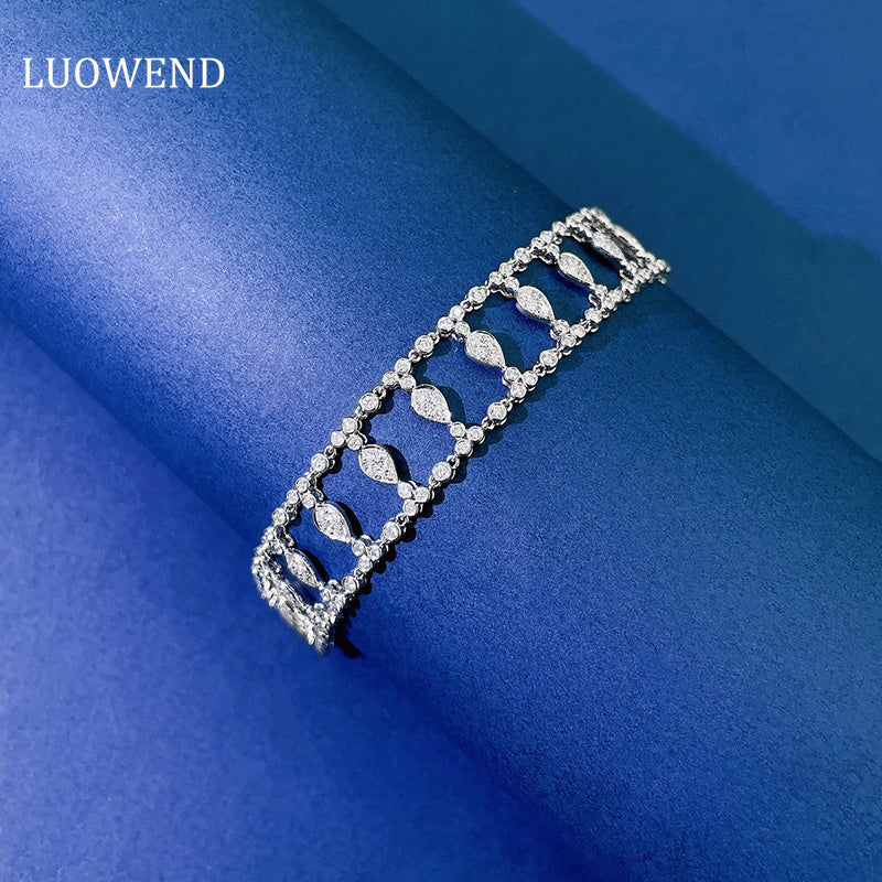 LUOWEND 18K White Gold Real Natural Diamond Bracelet for Women