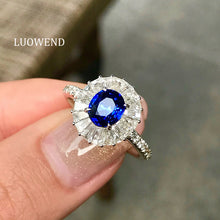 Load image into Gallery viewer, LUOWEND 18K White Gold Natural Sapphire Ring for Women
