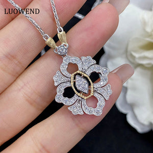 LUOWEND 18K White and Yellow Gold Real Natural Diamond Pendant Necklace for Women