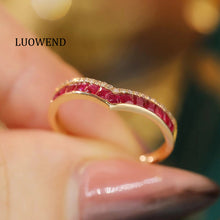 Load image into Gallery viewer, LUOWEND 18K Yellow Gold Real Natural Diamond and Ruby Ring for Women
