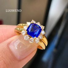 Load image into Gallery viewer, LUOWEND 18K Yellow Gold Natural Sapphire Ring for Women
