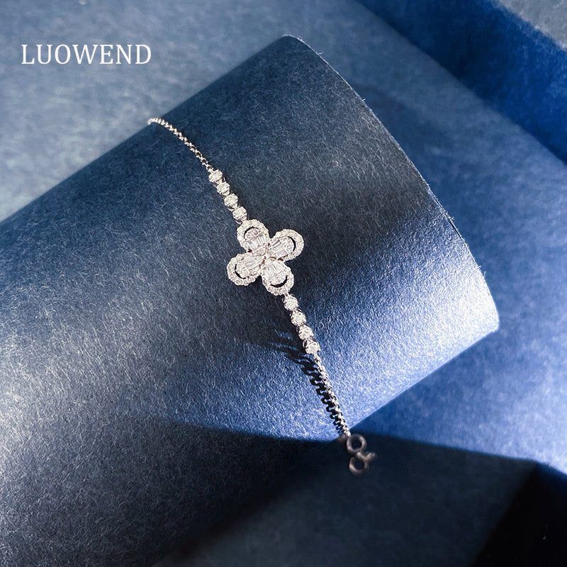 LUOWEND 18K White Gold Natural Diamond Bracelet for Women