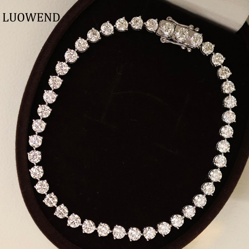 LUOWEND 18K White Gold Real Natural Diamond Bracelet for Women