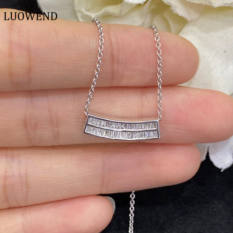 LUOWEND 18K White Gold Real Natural Diamond Pendant Necklace for Women