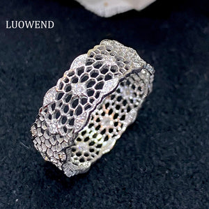 LUOWEND 18K White Gold Real Natural Diamond Ring for Women