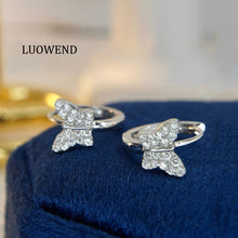 Load image into Gallery viewer, LUOWEND 18K White Gold Real Natural Diamond Hoop Earrings for Women
