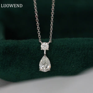 LUOWEND 18K White Gold Real Natural Diamond Pendant Necklace for Women