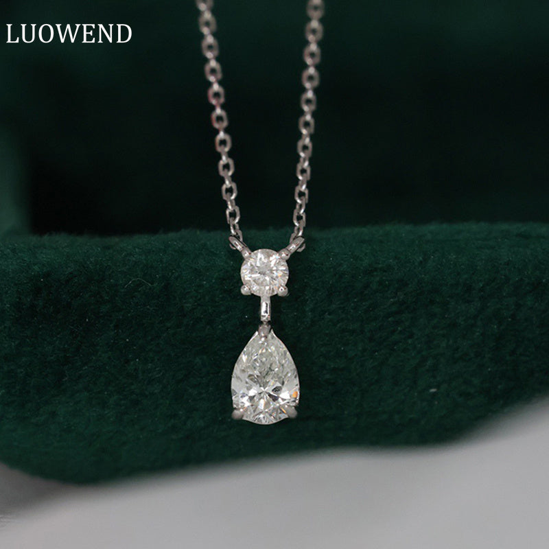 LUOWEND 18K White Gold Real Natural Diamond Pendant Necklace for Women