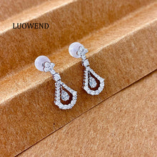 Load image into Gallery viewer, LUOWEND 18K White Gold Natural Diamond Earrings for Women
