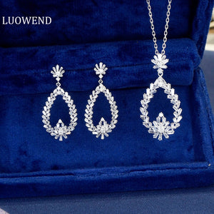 LUOWEND 18K White Gold Real Natural Diamond Earrings for Necklace for Women