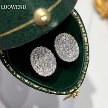 Load image into Gallery viewer, LUOWEND 18K White Gold Real Natural Diamond Stud Earrings for Women
